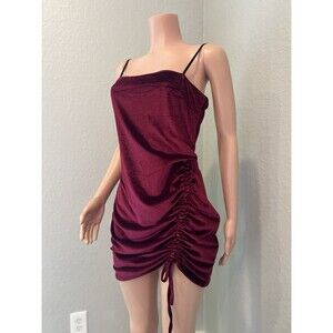 SHOWPO Beyond It Dress WINE Velvet Sz 8 Ruched Bodycon Mini party NWT #125